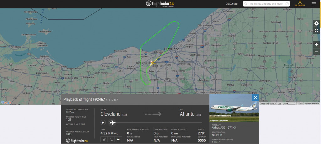 A Frontier Airlines flight suffered an engine issue on the climb-out from Cleveland Airport, and had to make an emergency return. 