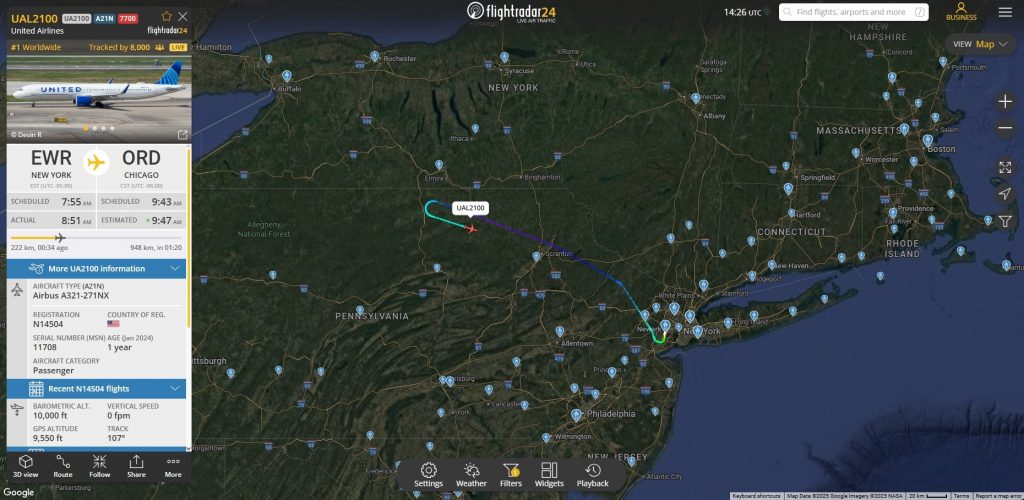 In the last few moments, United Airlines flight UA2100 from New York to Chicago has declared an emergency. 
