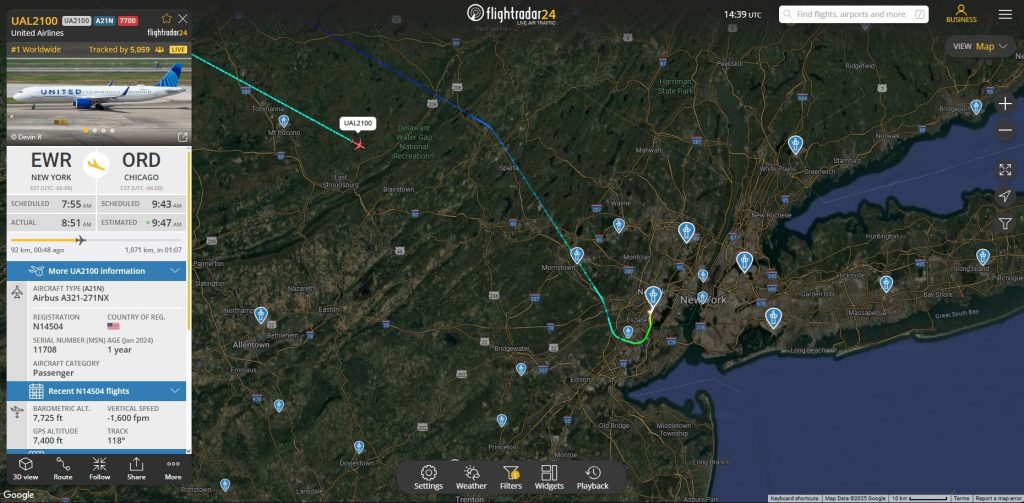 In the last few moments, United Airlines flight UA2100 from New York to Chicago has declared an emergency. 