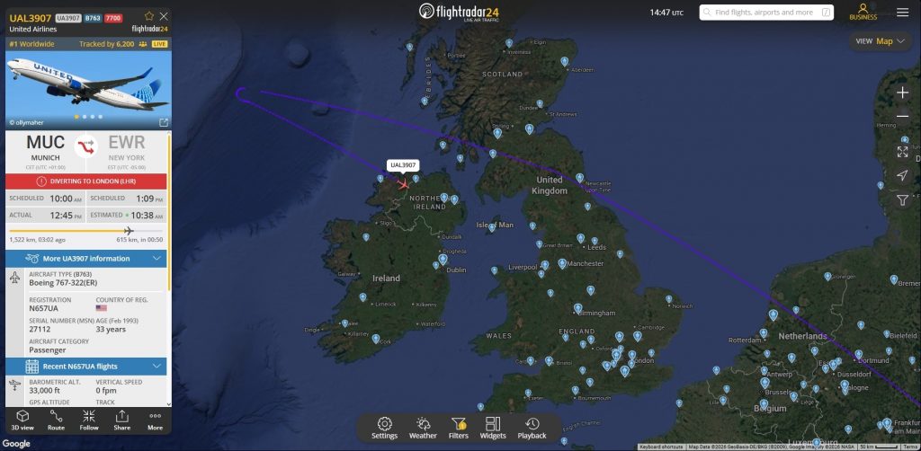 Within the last hour, a United Airlines Boeing 767 operating a flight between Munich and New York has declared an emergency. 