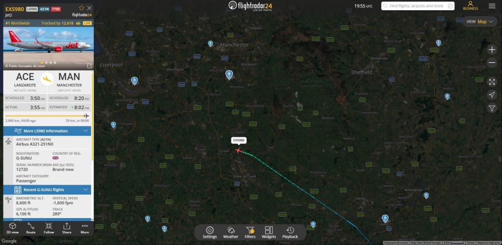 In the last 30 minutes, Jet2 flight LS980 from Lanzarote declared an emergency whilst on the descent into Manchester.