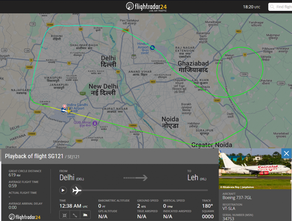 SpiceJet flight SG121 was forced to return to Delhi Indira Gandhi International Airport shortly after departure following a failure of its number two engine. 