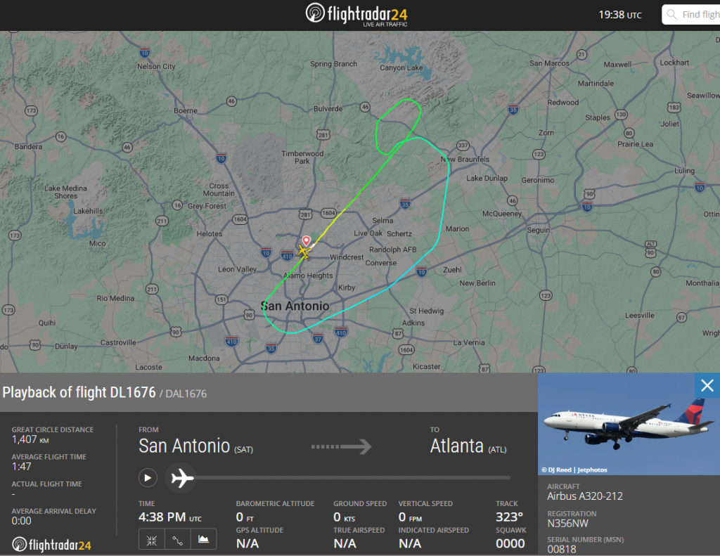 Delta A320 flight DL1676 returned to San Antonio after an engine fire indication. The aircraft landed safely and the FAA has launched an investigation.