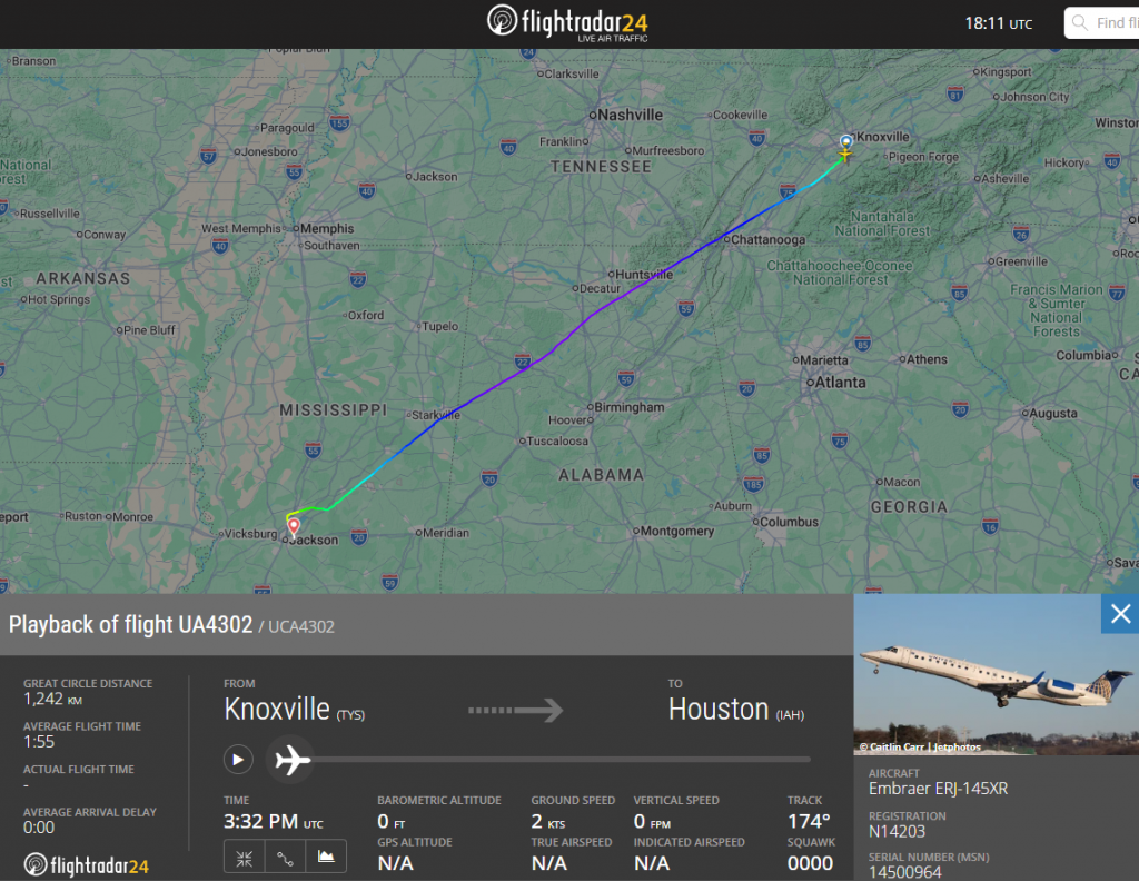 Earlier today, United Express flight UA4302 from Knoxville to Houston declared an emergency, prompting a diversion. 