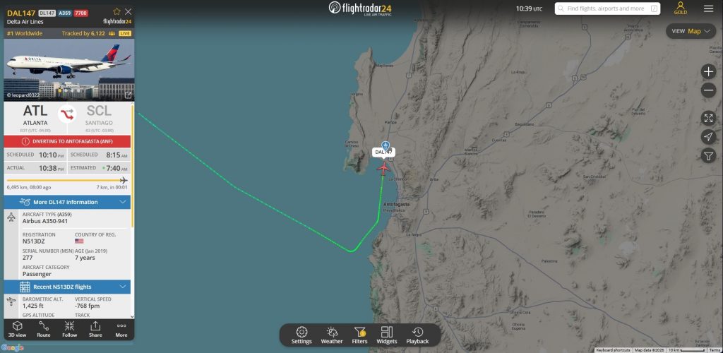 Within the last 30 minutes, a Delta Air Lines Airbus A350 operating a flight between Atlanta and Santiago has declared an emergency.