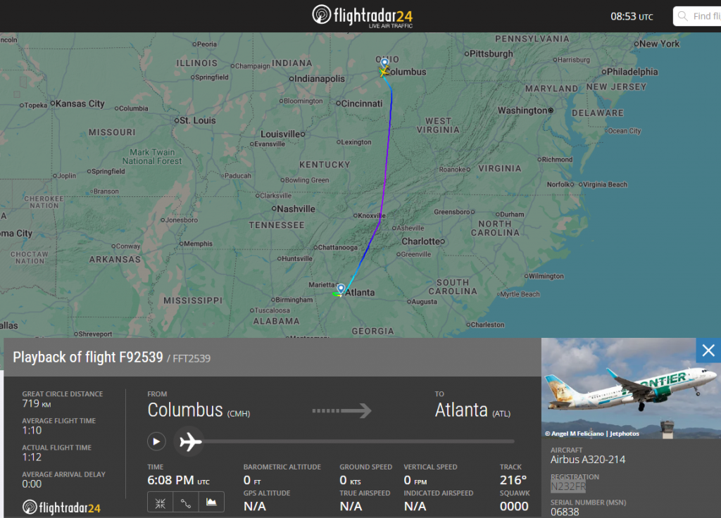 Frontier Airlines service from Columbus to Atlanta became the focus of a major security response after a passenger allegedly issued a bomb threat and threatened to kill a seatmate.