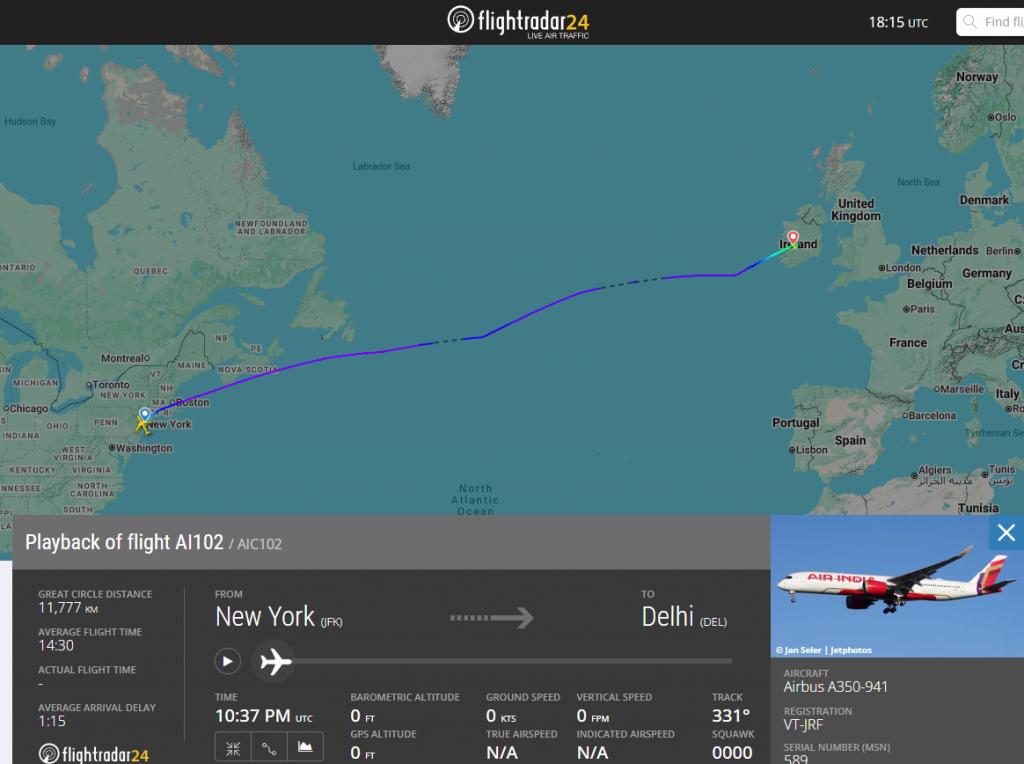 An Air India Airbus A350 operating a flight from New York to New Delhi diverted to Shannon due to an "unidentified noise" onboard.