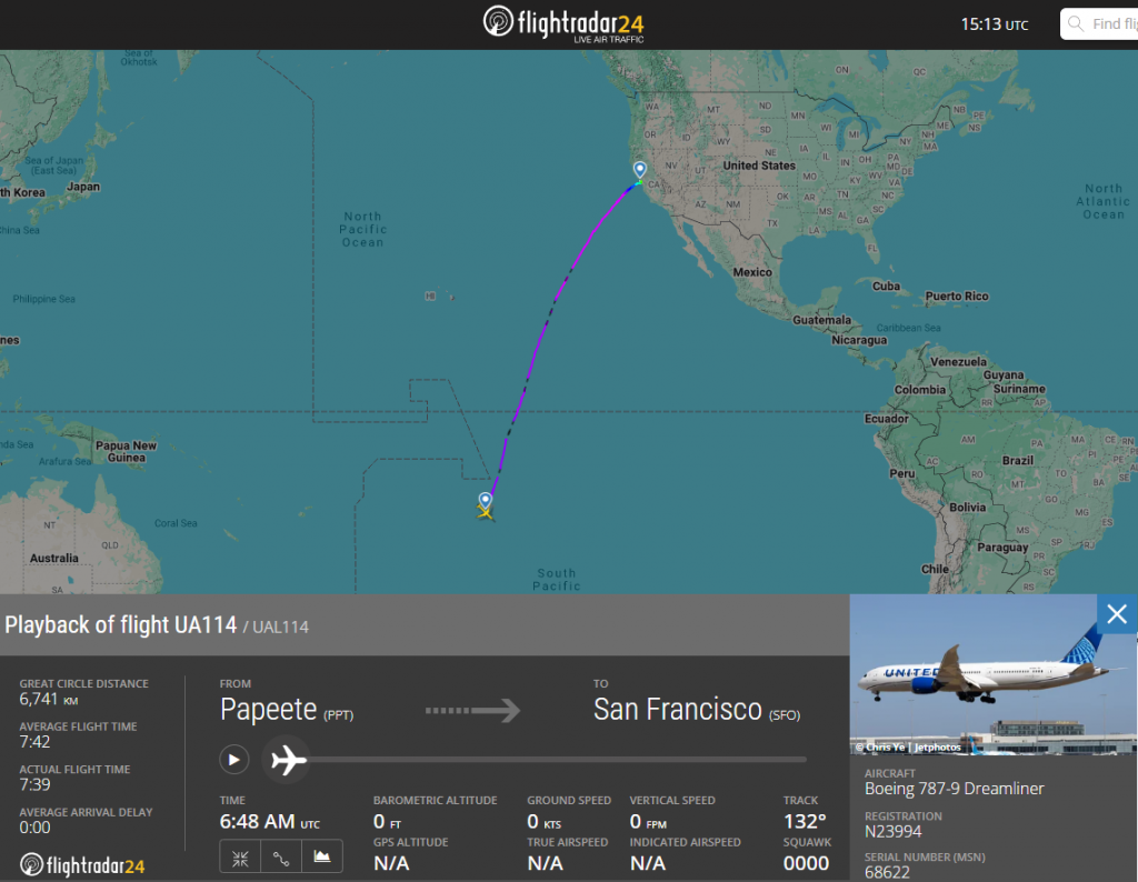 Information has emerged of a cabin crew getting injured on a United Airlines Boeing 787 between San Francisco and Papeete.