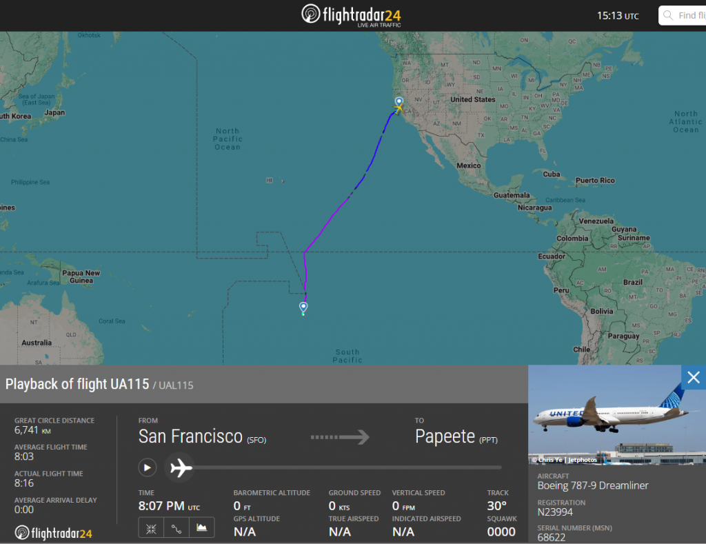 Information has emerged of a cabin crew getting injured on a United Airlines Boeing 787 between San Francisco and Papeete.