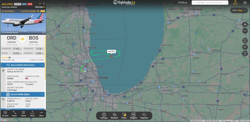 In the last few moments, American Airlines flight AA2952 from Chicago to Boston has declared an emergency moments after departure.