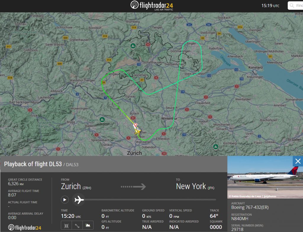 A Delta flight bound for New York JFK had to perform an emergency landing back into it's departure airport of Zurich yesterday (June 16). 