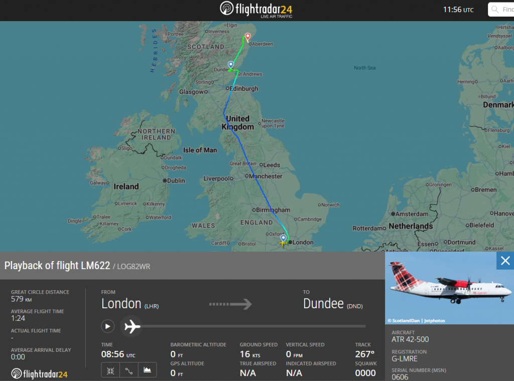 Within the last hour or so, a Loganair flight from London to Dundee declared an emergency and diverted to Aberdeen.