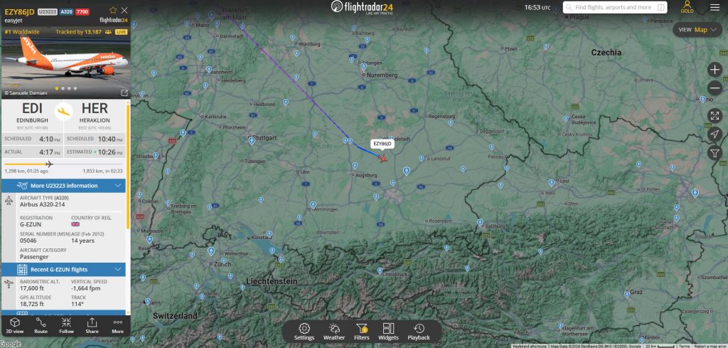In the last few moments, easyJet flight U23223 from Edinburgh to Heraklion has declared an emergency.