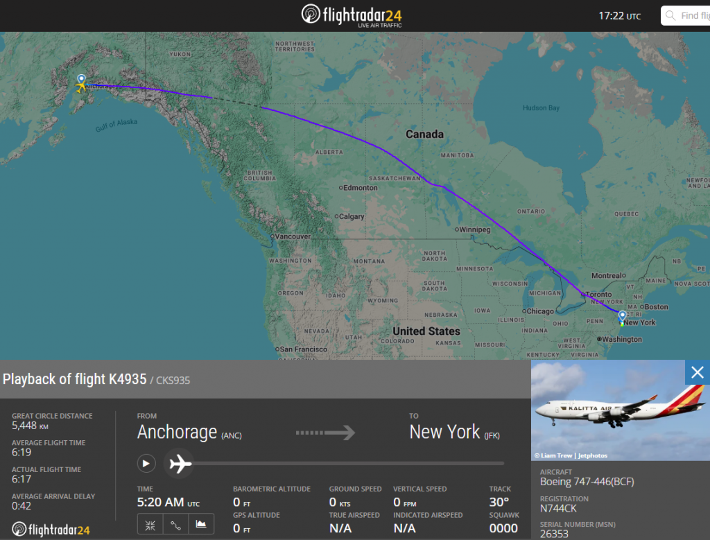 A Kalitta Air Boeing 747 freighter suffered a wing panel separation shortly after departing Anchorage, Alaska, continuing to its destination in New York before investigators began examining the incident.
