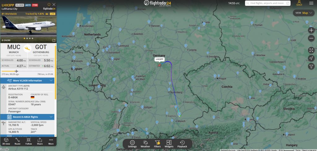 In the last few moments, a Lufthansa City flight from Munich to Gothenburg has declared an emergency. 