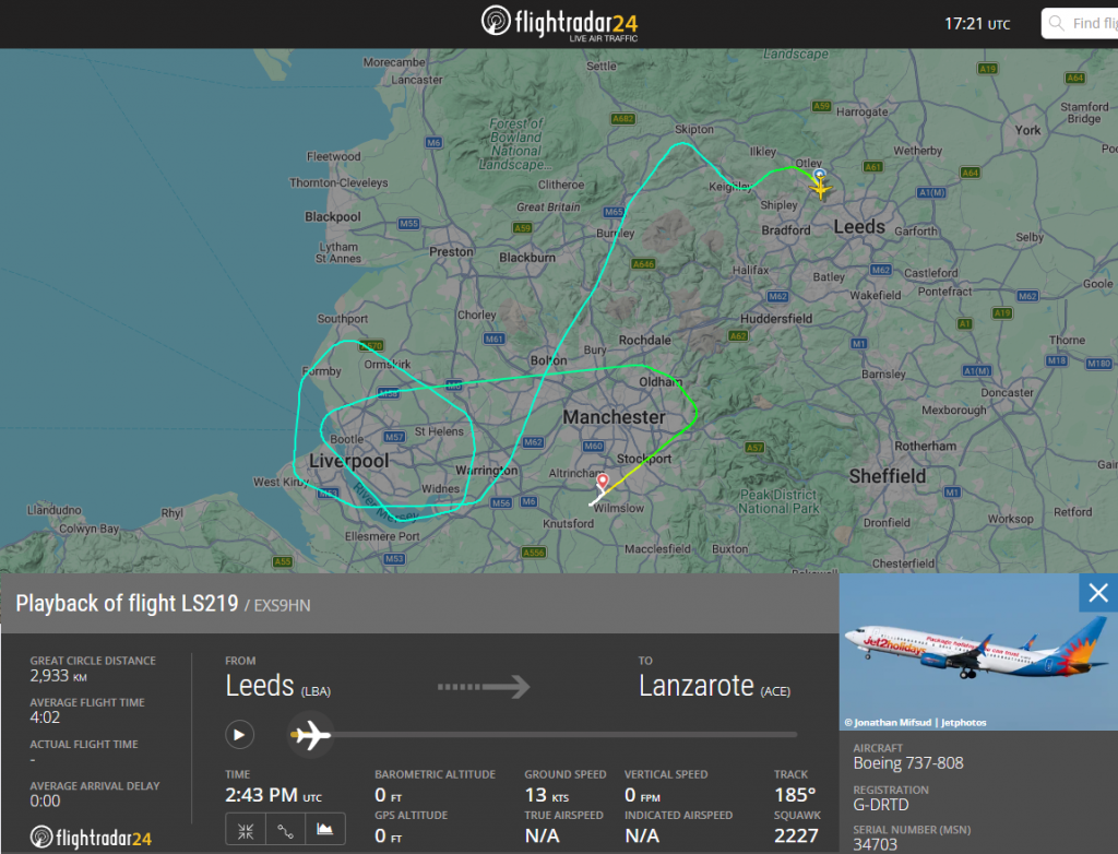 In the last few hours, a Jet2 flight from Leeds to Lanzarote made an emergency landing at Manchester due to a lightning strike.