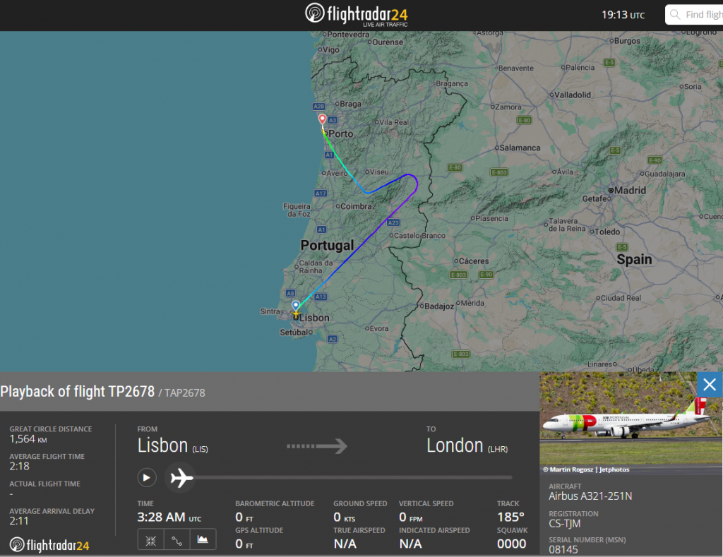 A TAP Air Portugal Airbus A321-251N, registration CS-TJM, was forced to divert to Porto after the crew heard an unusual noise during the climb phase of a flight from Lisbon to London Heathrow. 