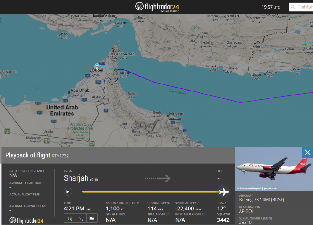 A K2 Airways Boeing 737 Freighter has presumed to have crashed in the Arabian Sea to the southwest of Karachi.