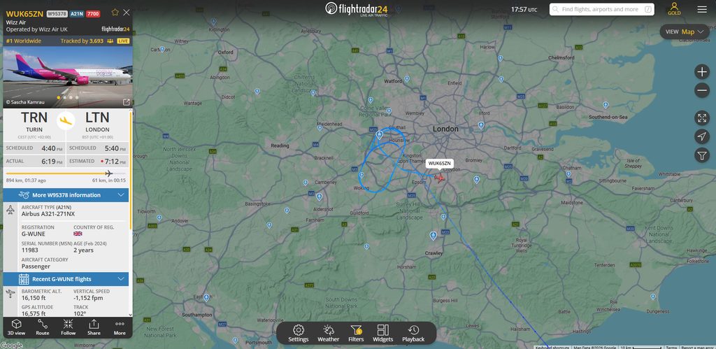 Within the last 30 minutes, a Wizz Air flight from Turin to London Luton has declared an emergency.