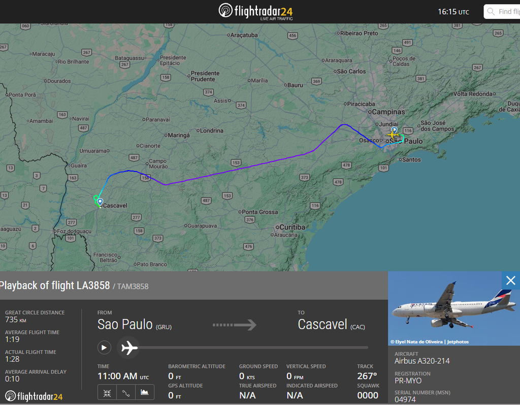 LATAM Airbus A320 flight from Sao Paulo runs off the runway while backtracking after landing at Cascavel Airport in Parana, Brazil.