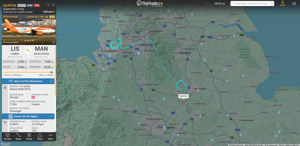 Within the last 30 minutes, an easyJet flight from Lisbon to Manchester has declared an emergency amid bad weather in the UK.