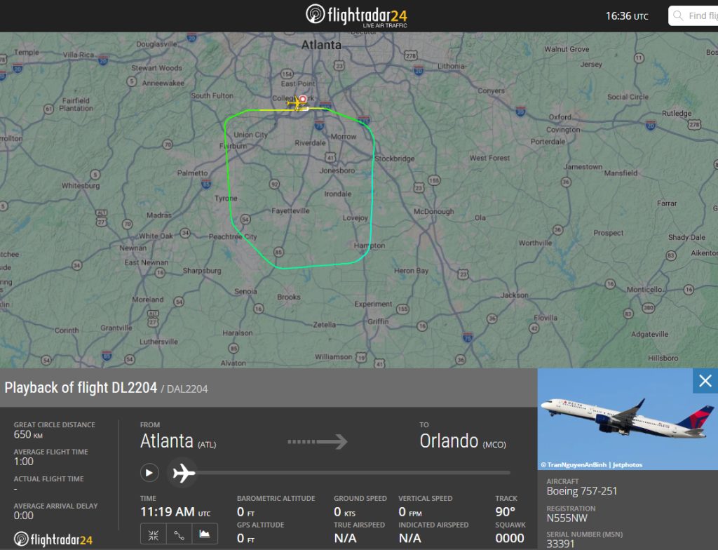 A Delta Air Lines Boeing 757-200 returned to Atlanta Hartsfield-Jackson International Airport shortly after departure following a report of fumes on the flight deck.