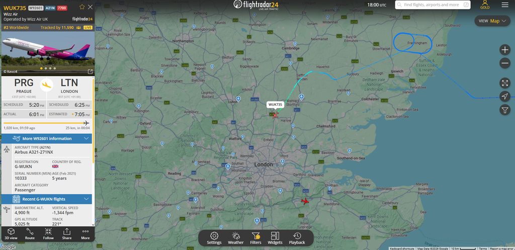 Within the last 30 minutes, a Wizz Air flight from Turin to London Luton has declared an emergency.