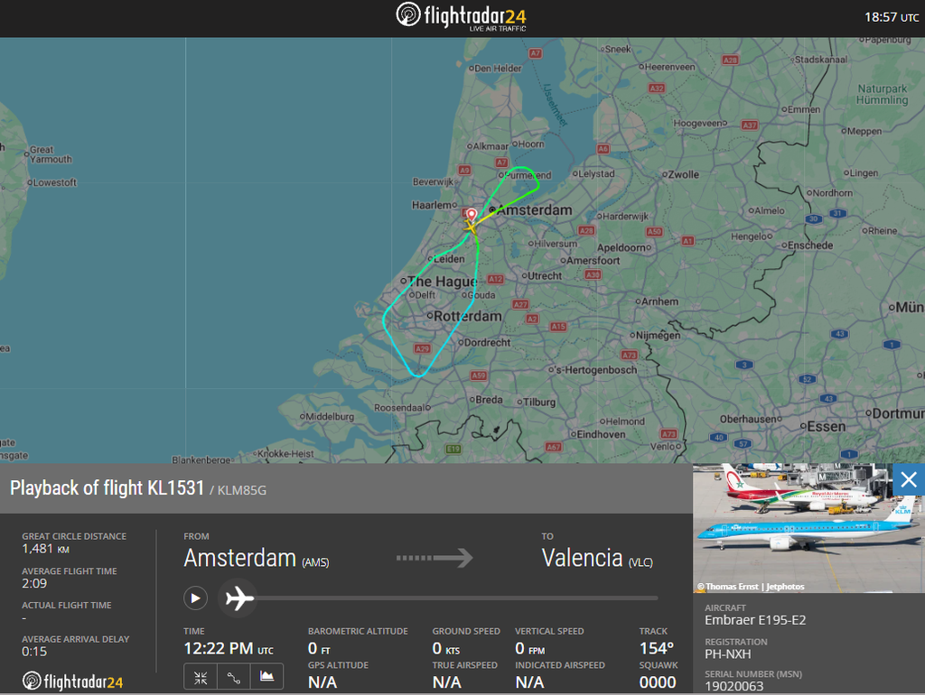 KLM Cityhopper flight KL1531 returned to Amsterdam after a rudder failure, landing safely on runway 24 before a replacement completed the Valencia leg.