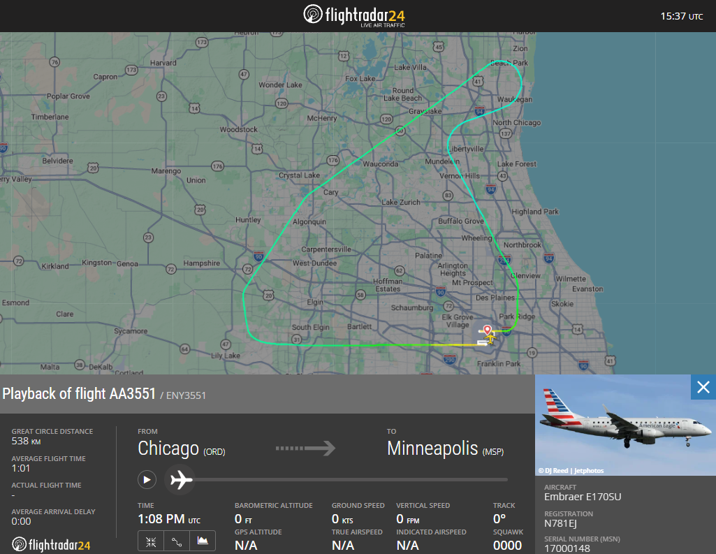 An American Eagle Embraer E170 returned to Chicago after the captain reported a loose control yoke shortly after takeoff, landing safely.