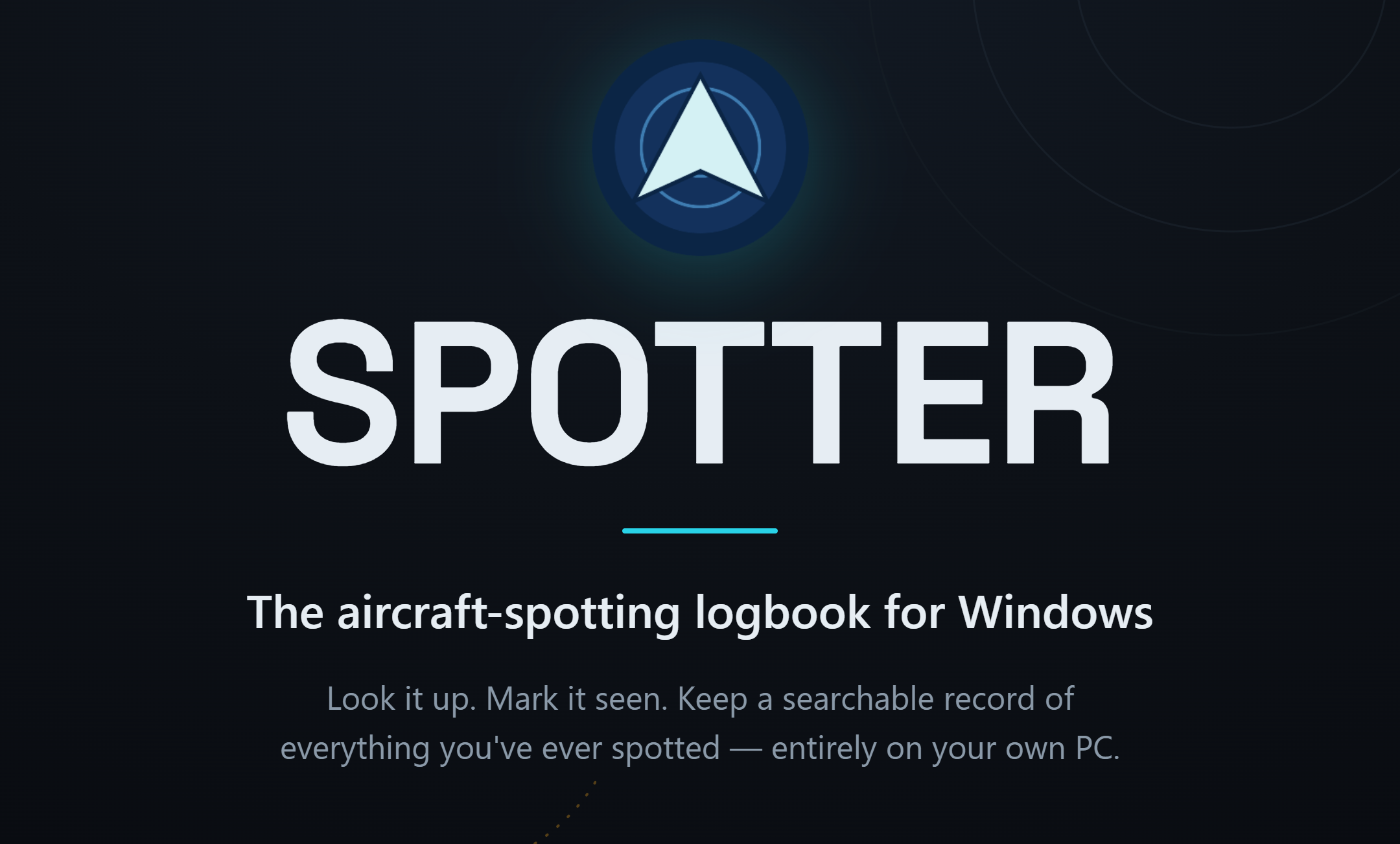 The Spotter logbook screen, showing logged aircraft sightings