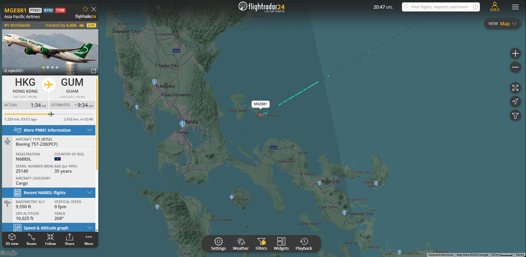 In the last 30 minutes, an Asia Pacific Airlines Boeing 757 operating a flight from Hong Kong to Guam has declared an emergency.