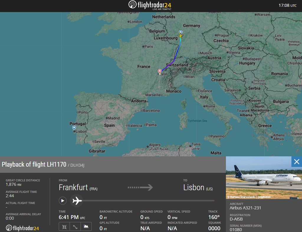 A Lufthansa A321 flying from Frankfurt to Lisbon diverted to Lyon after a passenger's power bank caught fire in the cabin. All 204 people landed safely.