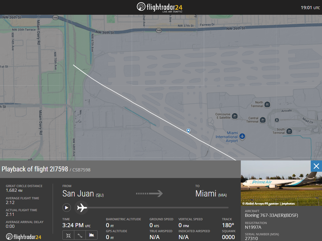 An Amazon Prime Air Boeing 767-300(F) has reportedly overrun the runway at Miami International Airport (MIA) on Sunday afternoon.