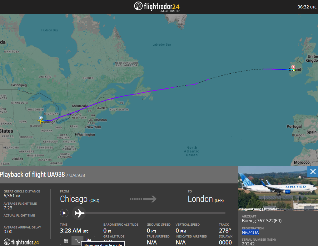 United Boeing 767 UA938 declared Mayday and diverted to Shannon after a left engine problem while flying from Chicago to London with 173 people on board.