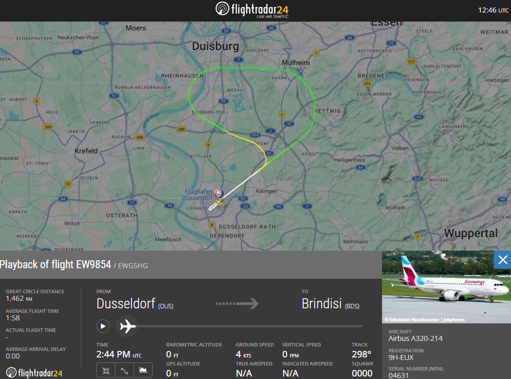 Eurowings flight EW9854 returned to Dusseldorf seven minutes after takeoff when smoke was observed in the cabin of the Airbus A320.