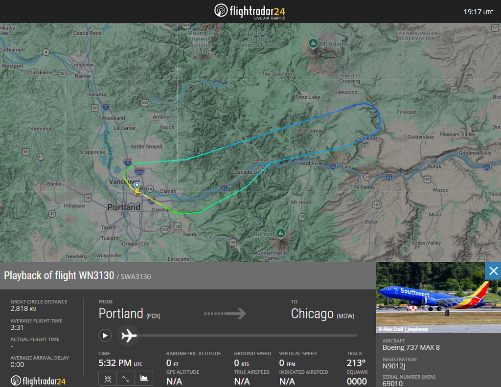 Southwest Airlines Flight Portland-Chicago Declares Emergency