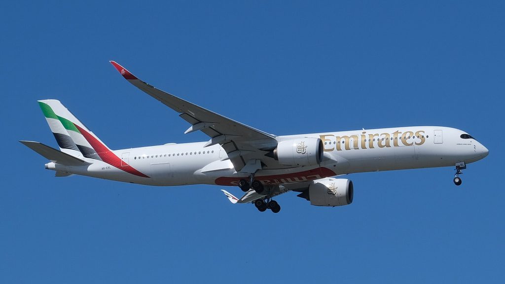 Emirates A350-900 A6-EXL landing at Glasgow Airport