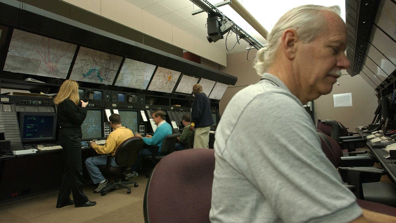 FAA air traffic controllers: Air route traffic controllers at work at the Washington ARTCC.