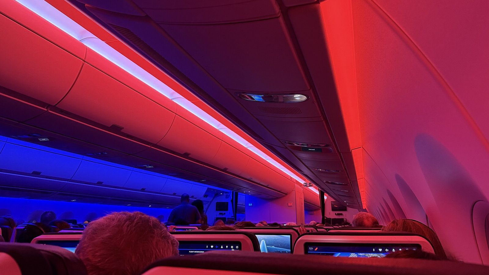 The economy class cabin of Air France Airbus A350-900 F-HUVJ