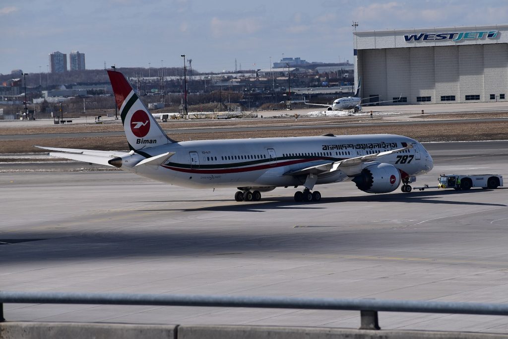 Biman Bangladesh Airlines first aircraft 787 Dreamliner "Sonar Tori" at Toronto Pearson International Airport,