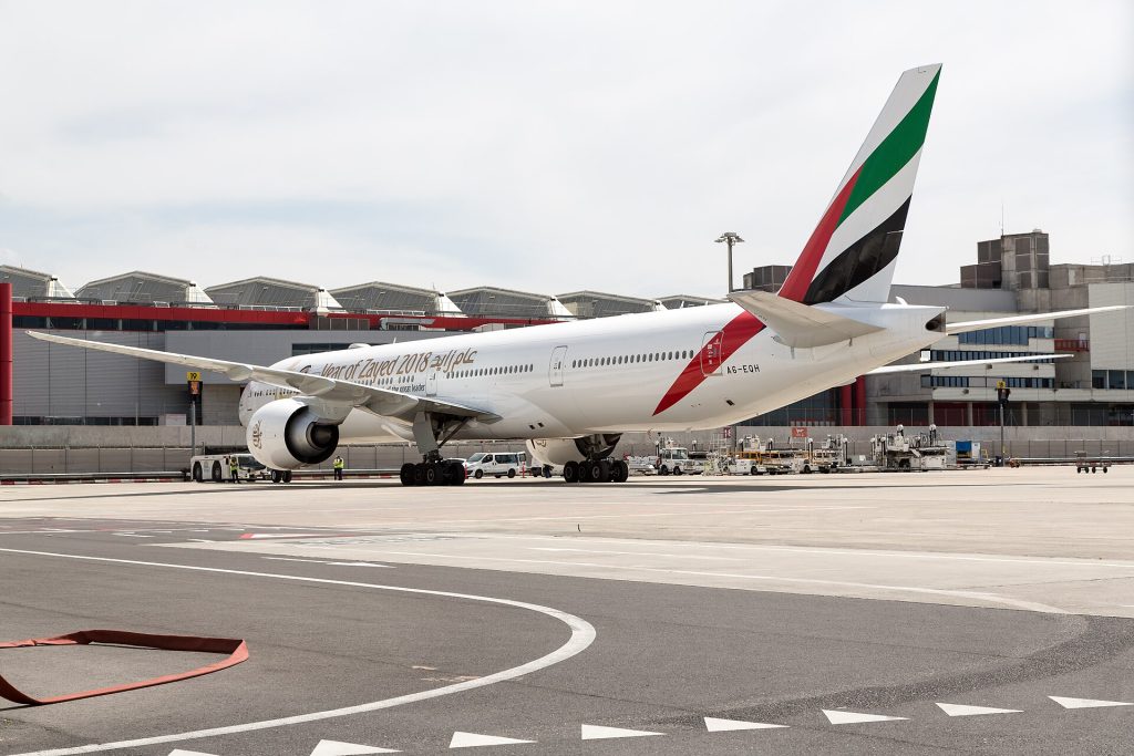 777 freighter conversions: Emirates Boeing 777-300ER at Geneva Airport