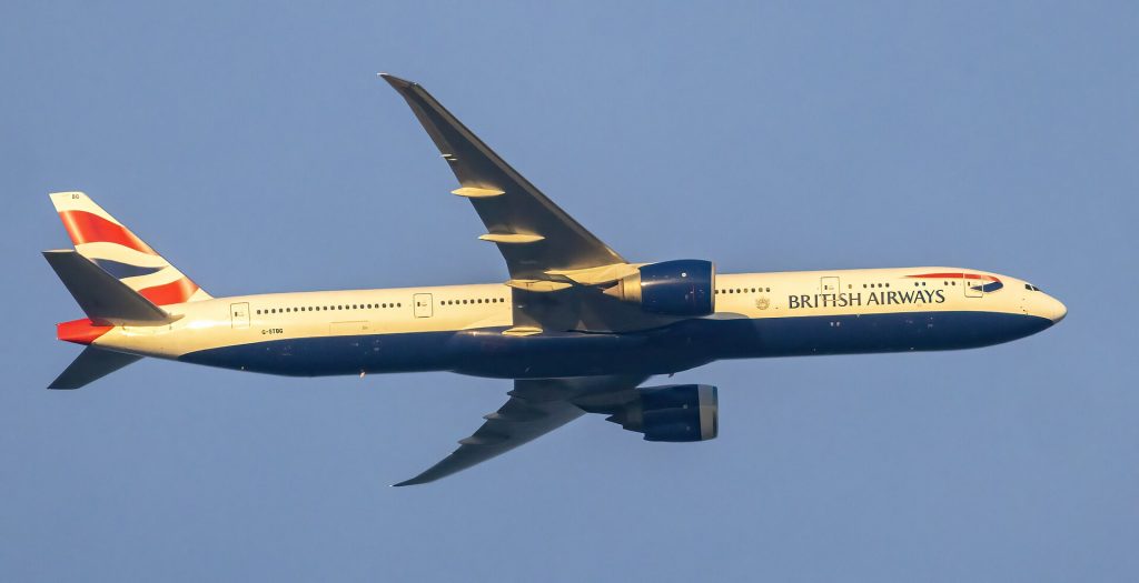 2013 British Airways Boeing 777-300ER G-STBG approaching Washington Dulles International Airport, from Marylan