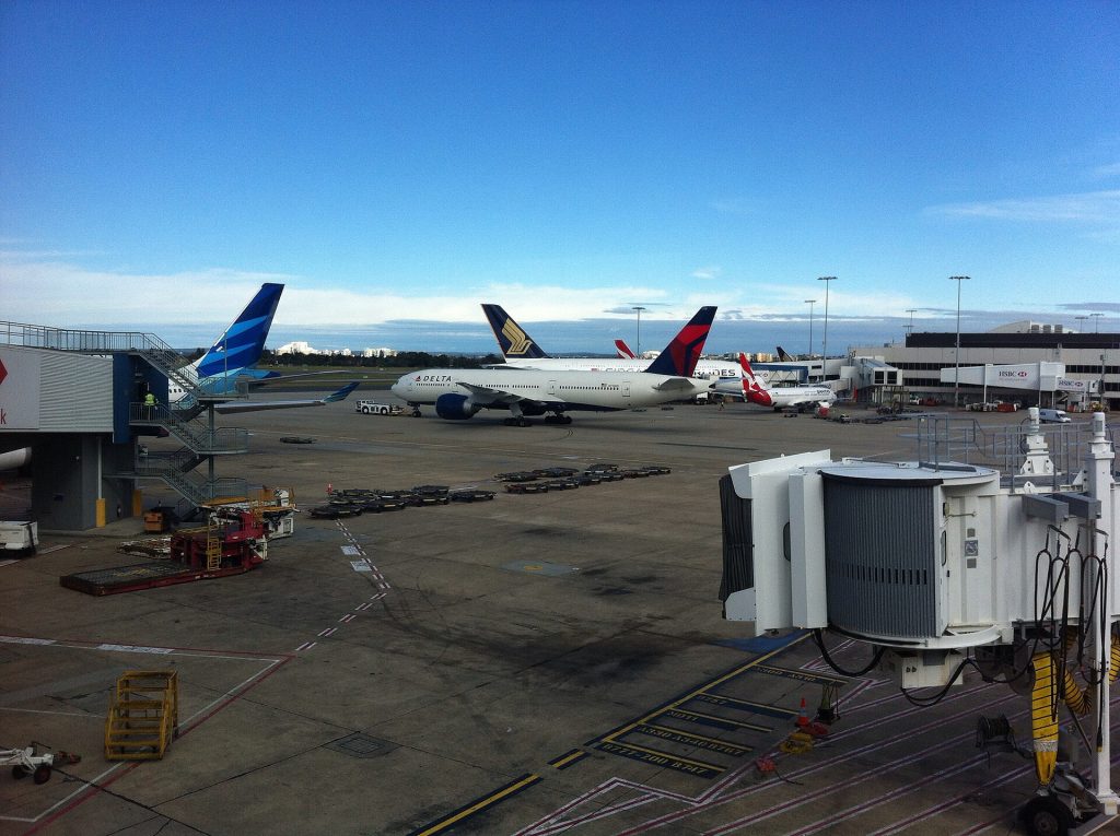 Delta Air Lines Pacific: Pushed back from the gate, preparing to lose the tug and head across the Pacific to LA.
