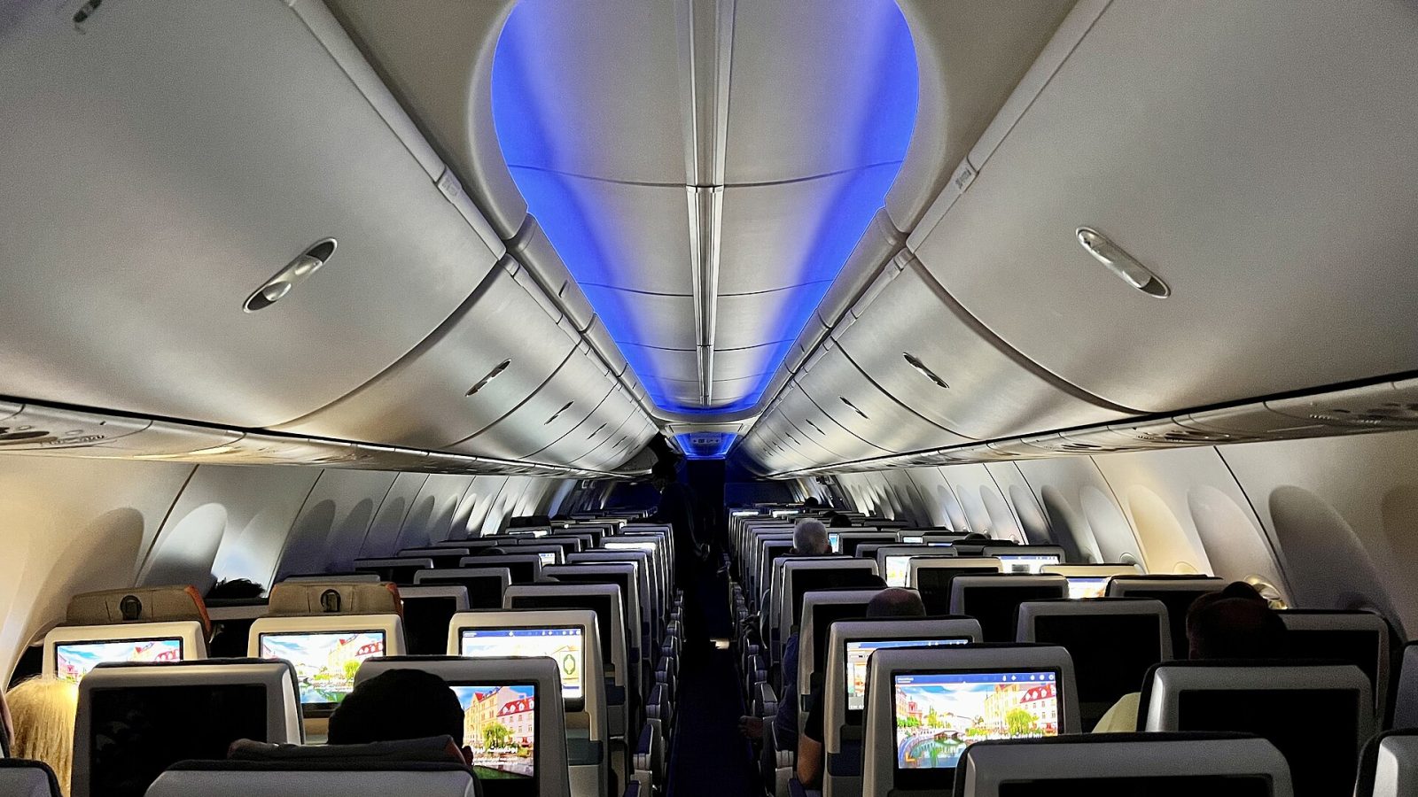 Flydubai vetting: Economy class cabin interior of Boeing 737 MAX aircraft of Flydubai, 2022