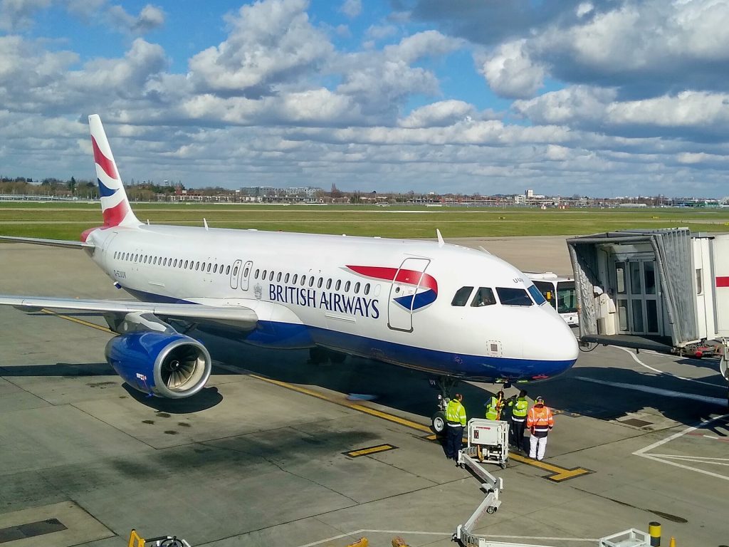 Avios points: G-EUUV - British Airways A320 on stand at London Heathrow Terminal 5