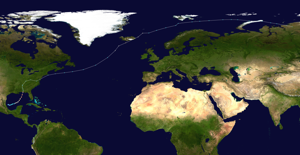 Storm Boelo: Track map of Hurricane Isaias of the 2026 Atlantic hurricane season and the 2026–27 European windstorm season.