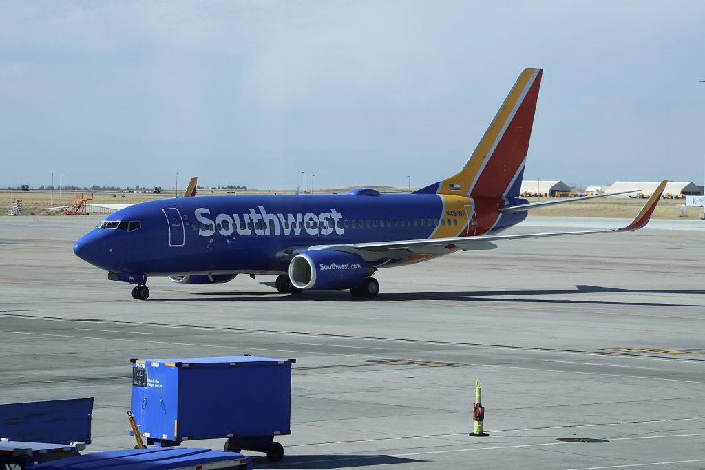 A Boeing 737 operated by Southwest Airlines at Denver International Airport, October 2024