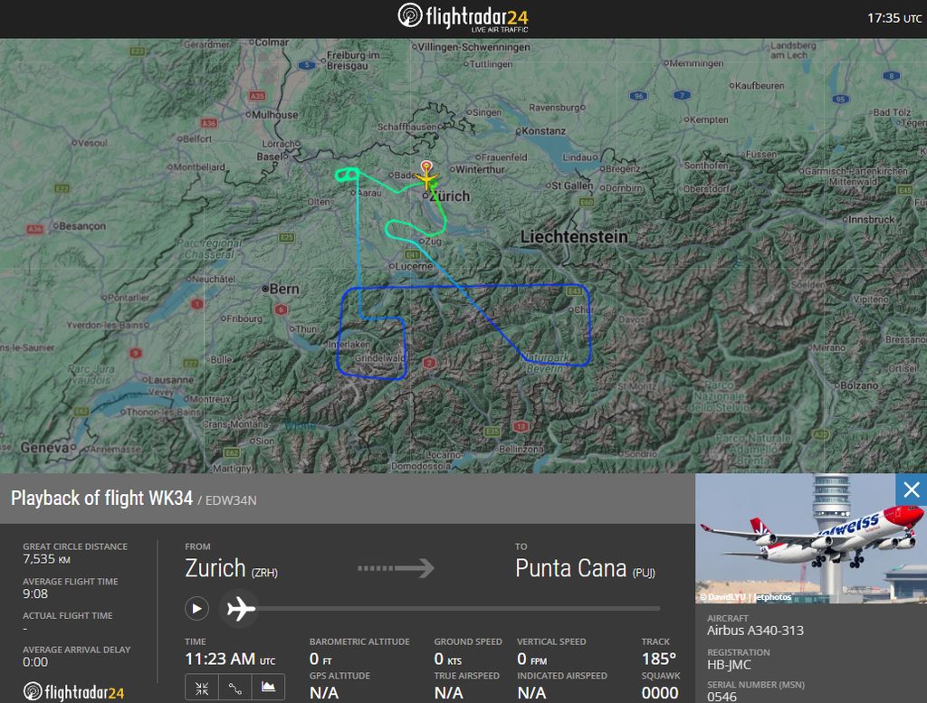 Zurich: Over the weekend, an Edelweiss Airbus A340 suffered a problem with it's landing gear, forcing a return back to Zurich.