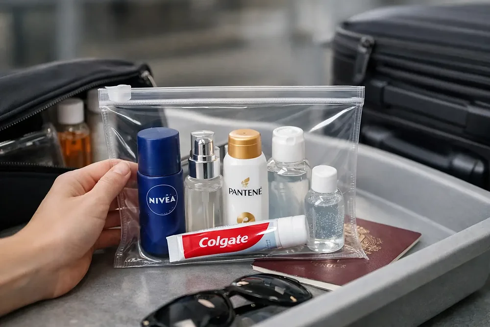 UK airport liquid rules 2026 explained: which airports allow two litre containers, which still enforce 100ml, and the baby milk and medicine exemptions.