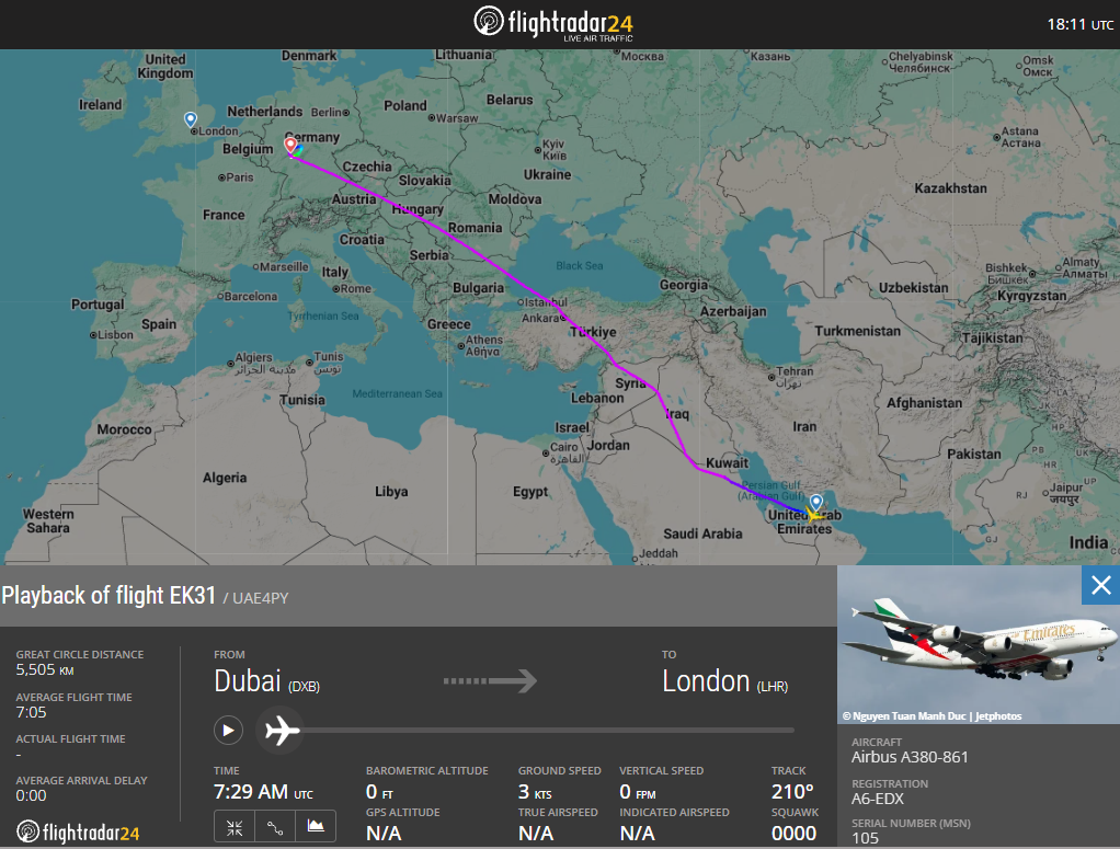 An Emirates A380 from Dubai to London declared an emergency and diverted to Frankfurt on 1 October after a medical issue on board.